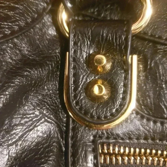 Black Vegan Leather Moto City Satchel Bag with Tassels Removable Strap - Picture 13 of 15